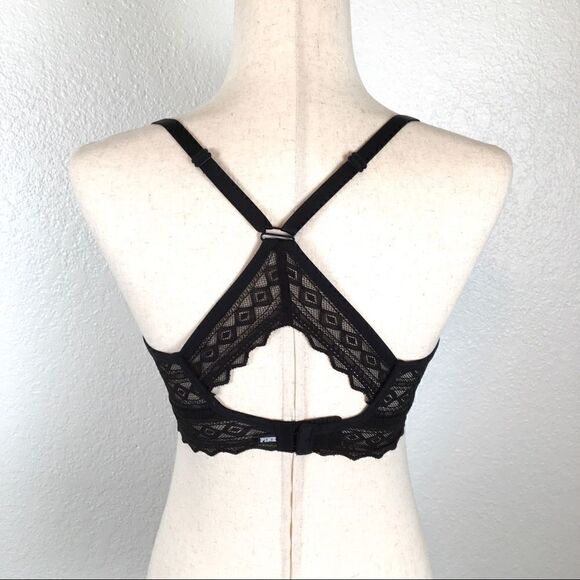 PINK Victoria’s Secret black lace racer back bra M - Picture 3 of 9